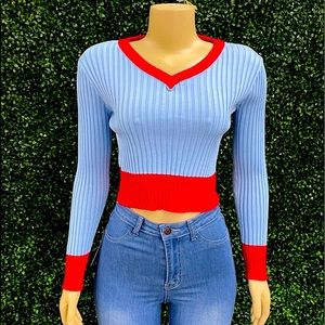 V neck cropped sweater